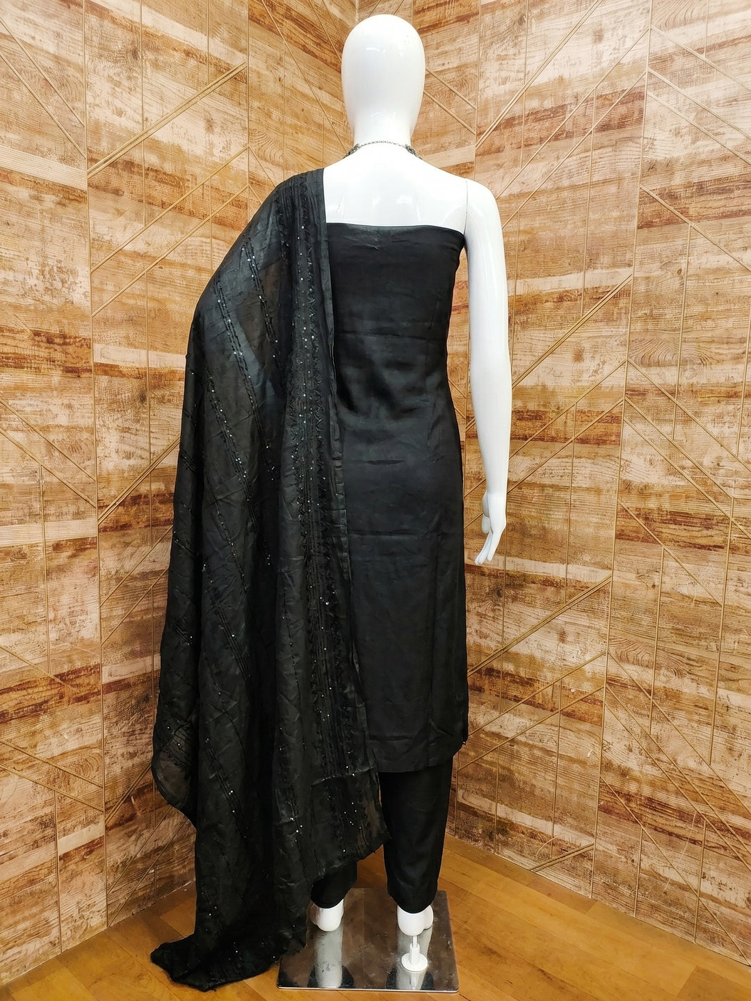 Black Floral Woven Dola Silk Dress Material - Image 2