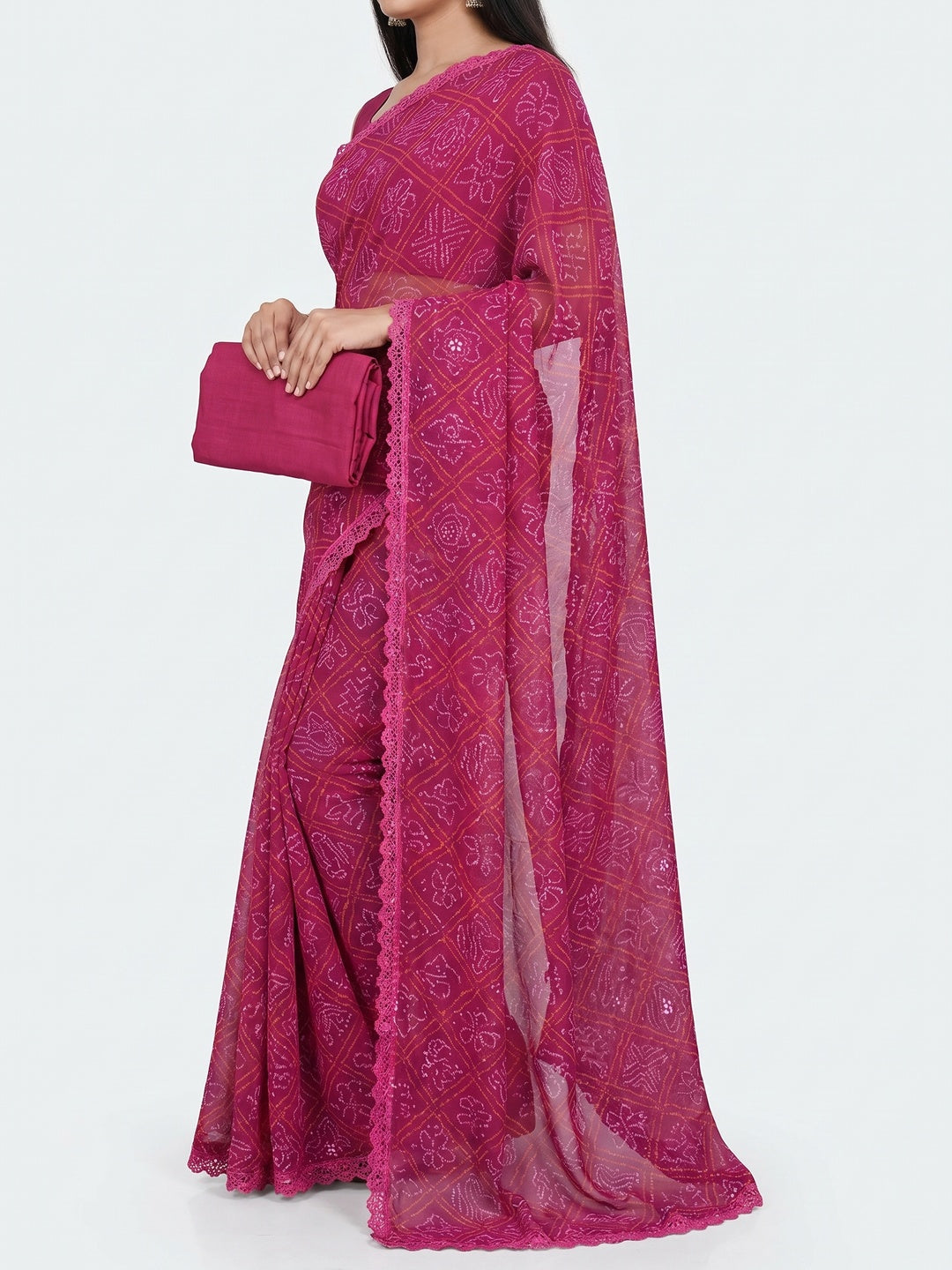 Pink Bandhani Printed Georgette Saree - Image 2