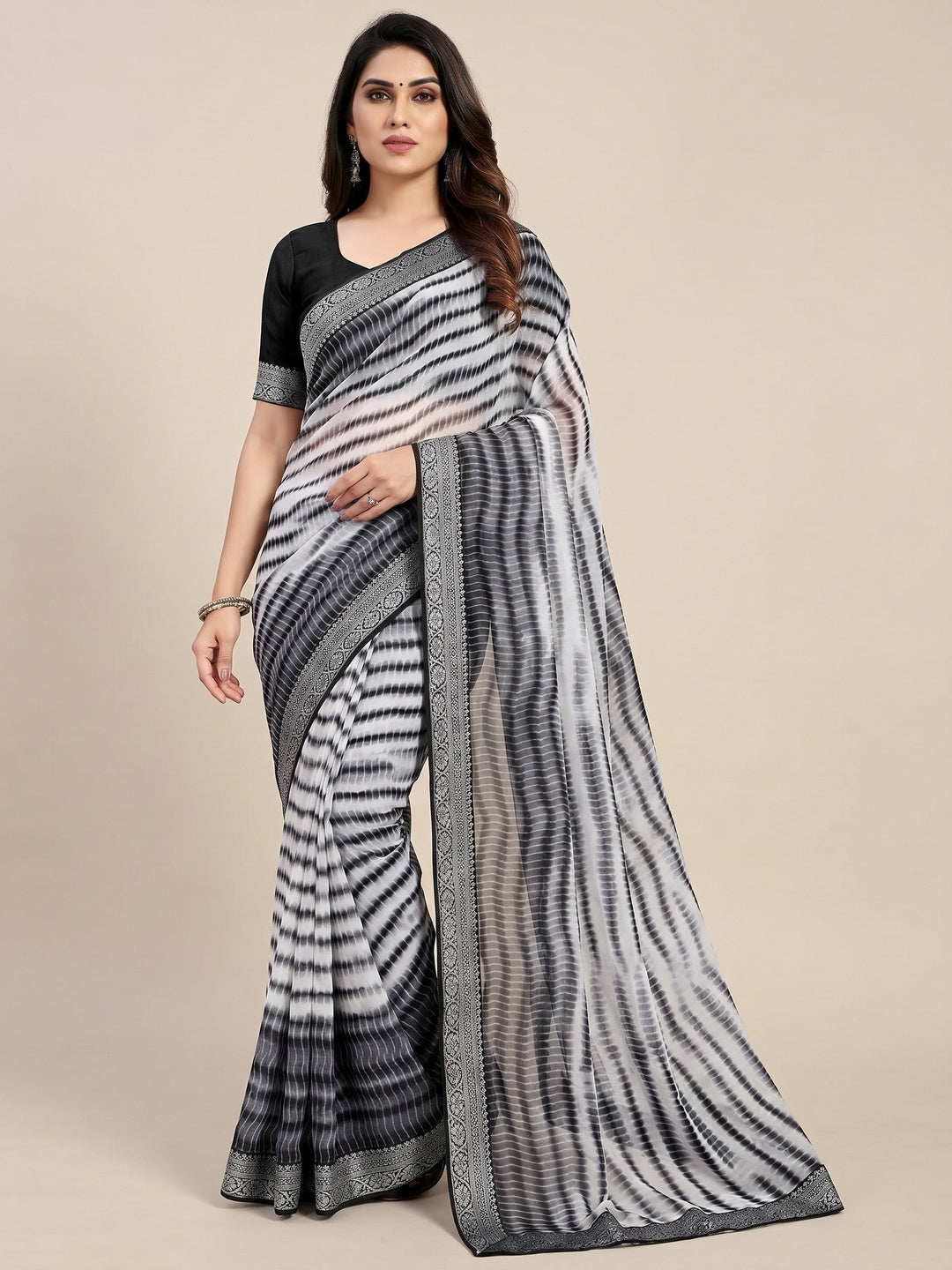 Black Printed Georgette Saree - Image 1