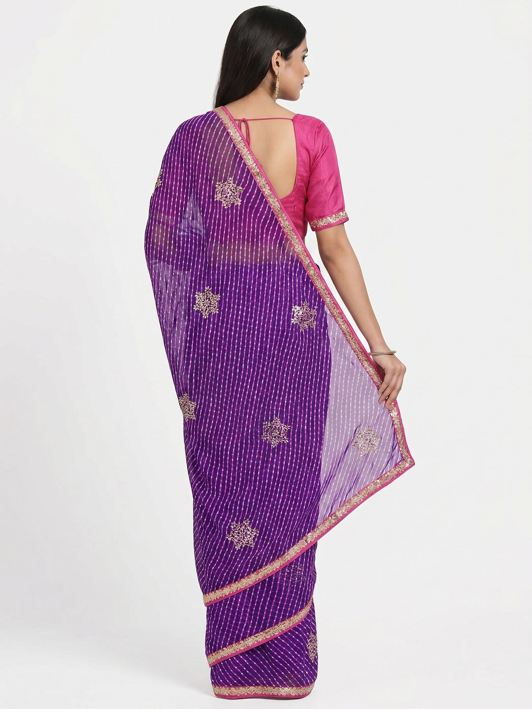Purple Printed Georgette Saree With lace Border - Image 3