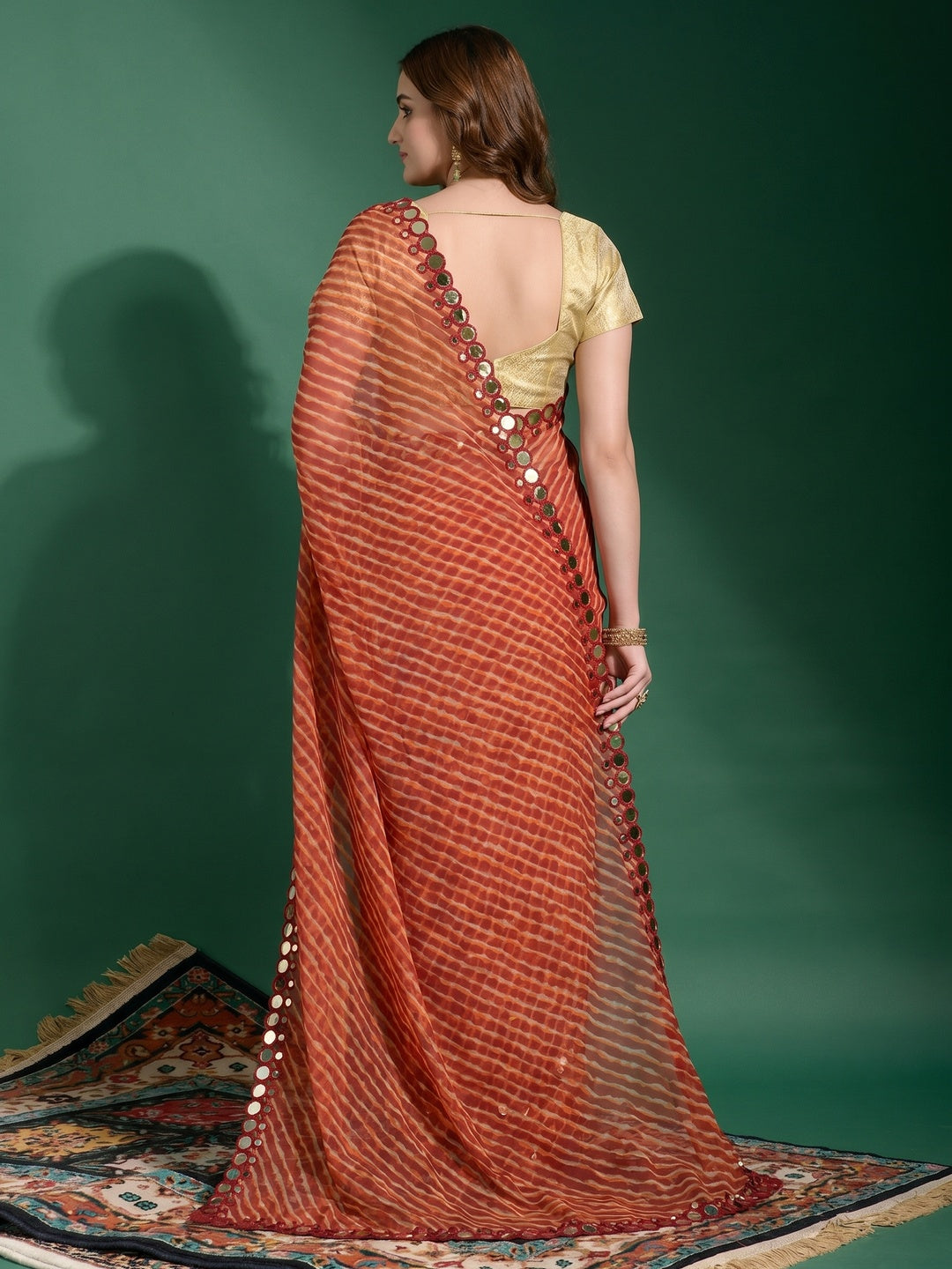 Maroon Leheriya Printed With Embroidered Border Chiffon Saree - Image 1