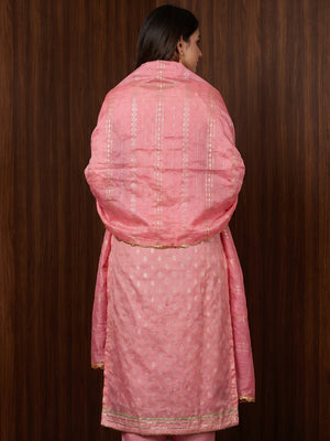 Pink Woven With Handwork Jacquard Dress Material - Image 1
