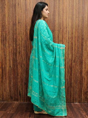Turquoise Woven With Handwork Jacquard Dress Material - Image 1