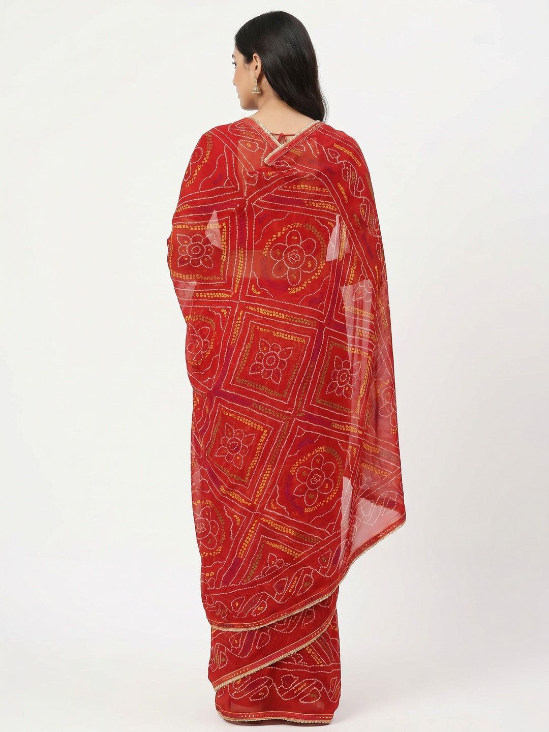 Red Bandhani Printed Georgette Saree - Image 4