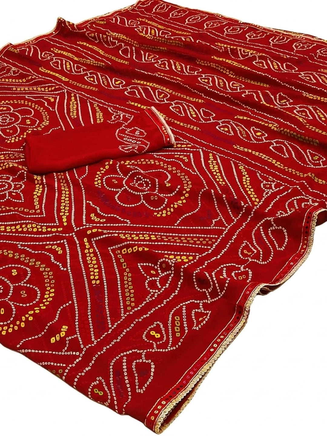 Red Bandhani Printed Georgette Saree - Image 2