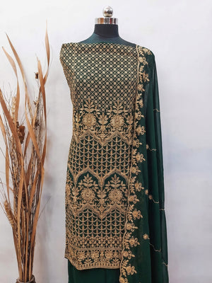 Green Floral Embroidered Georgette Dress Material - Image 1