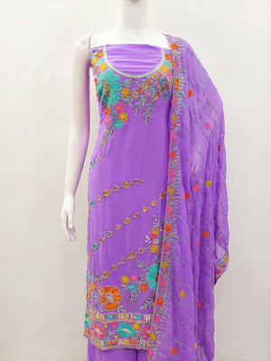 Lavender Floral Sequins Embroidered Georgette Dress Material - Image 1