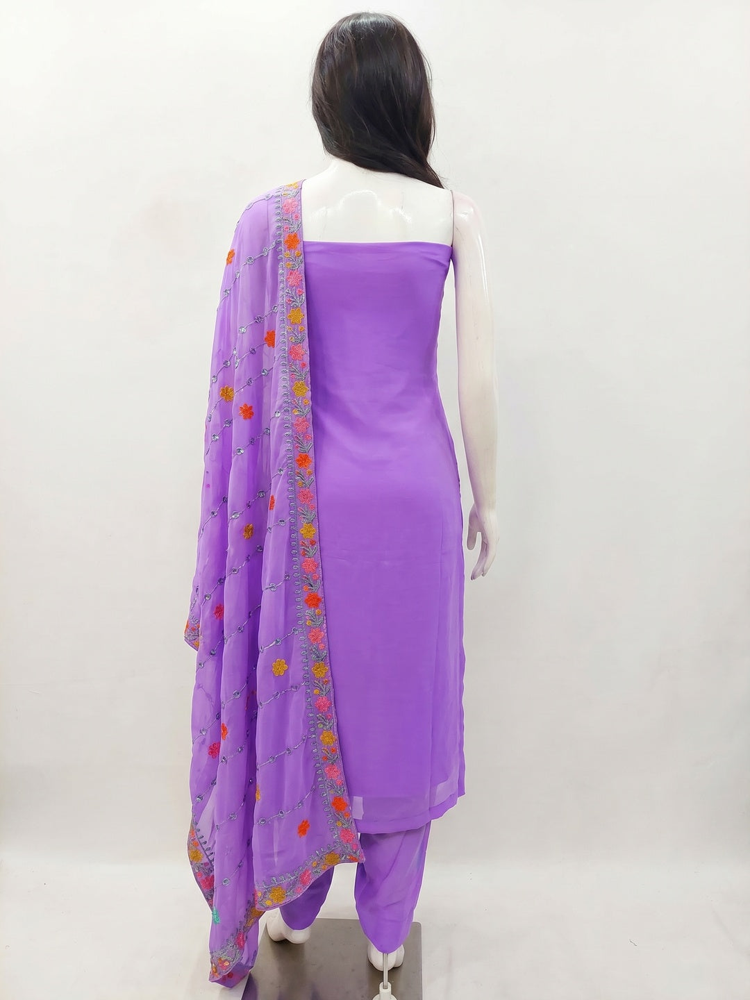 Lavender Floral Sequins Embroidered Georgette Dress Material - Image 2