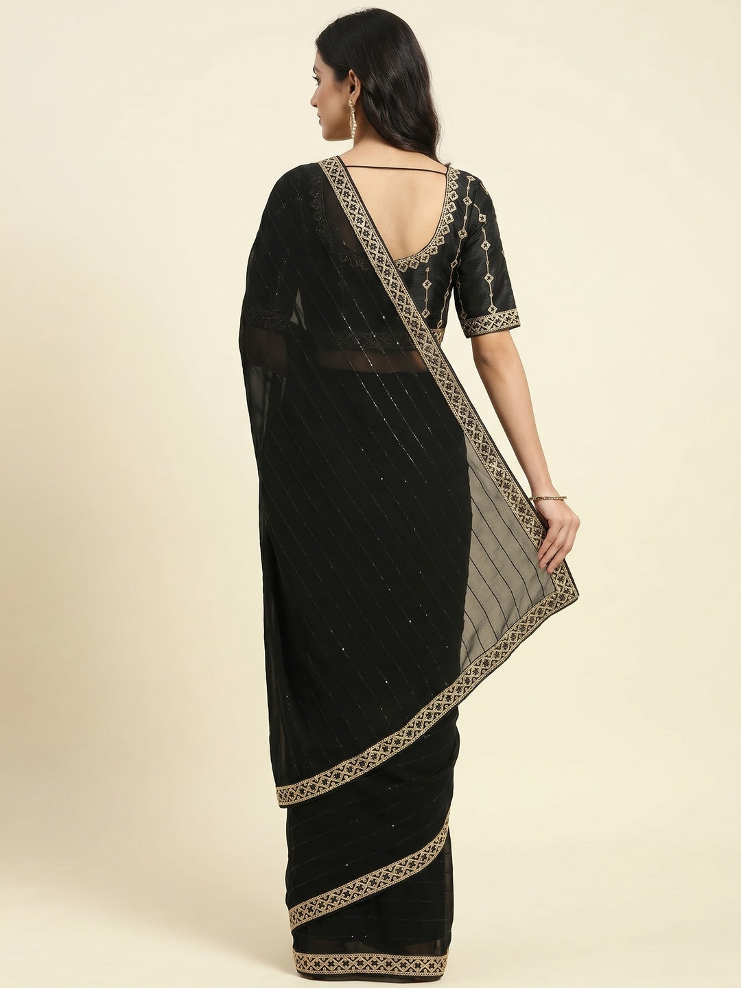 Black Embroidered Georgette Saree - Image 2