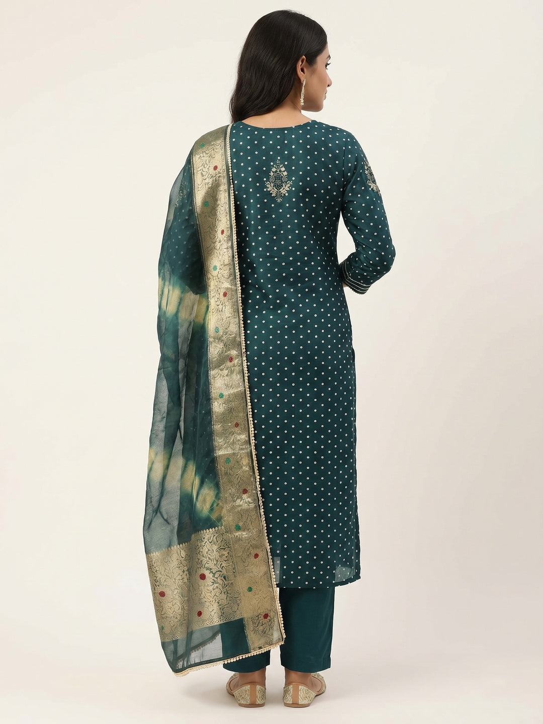 Morpich Woven With Handwork Chanderi Silk Dress Material - Image 3