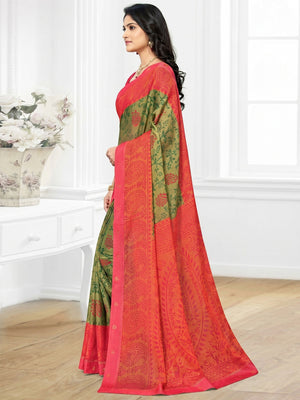 Green Casual Wear Printed Brasso Chiffon Saree - Image 1
