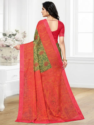 Green Casual Wear Printed Brasso Chiffon Saree - Image 2