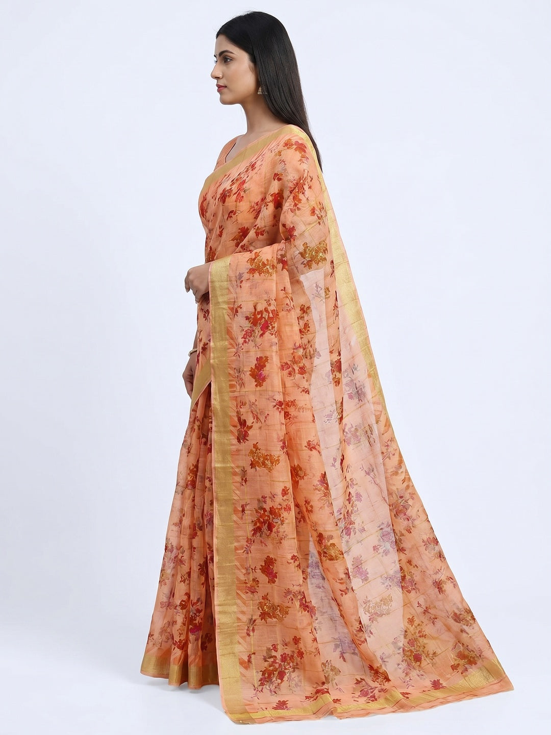 Blissful Peach Colored Casual Wear Fancy Printed Cotton Saree - Image 2