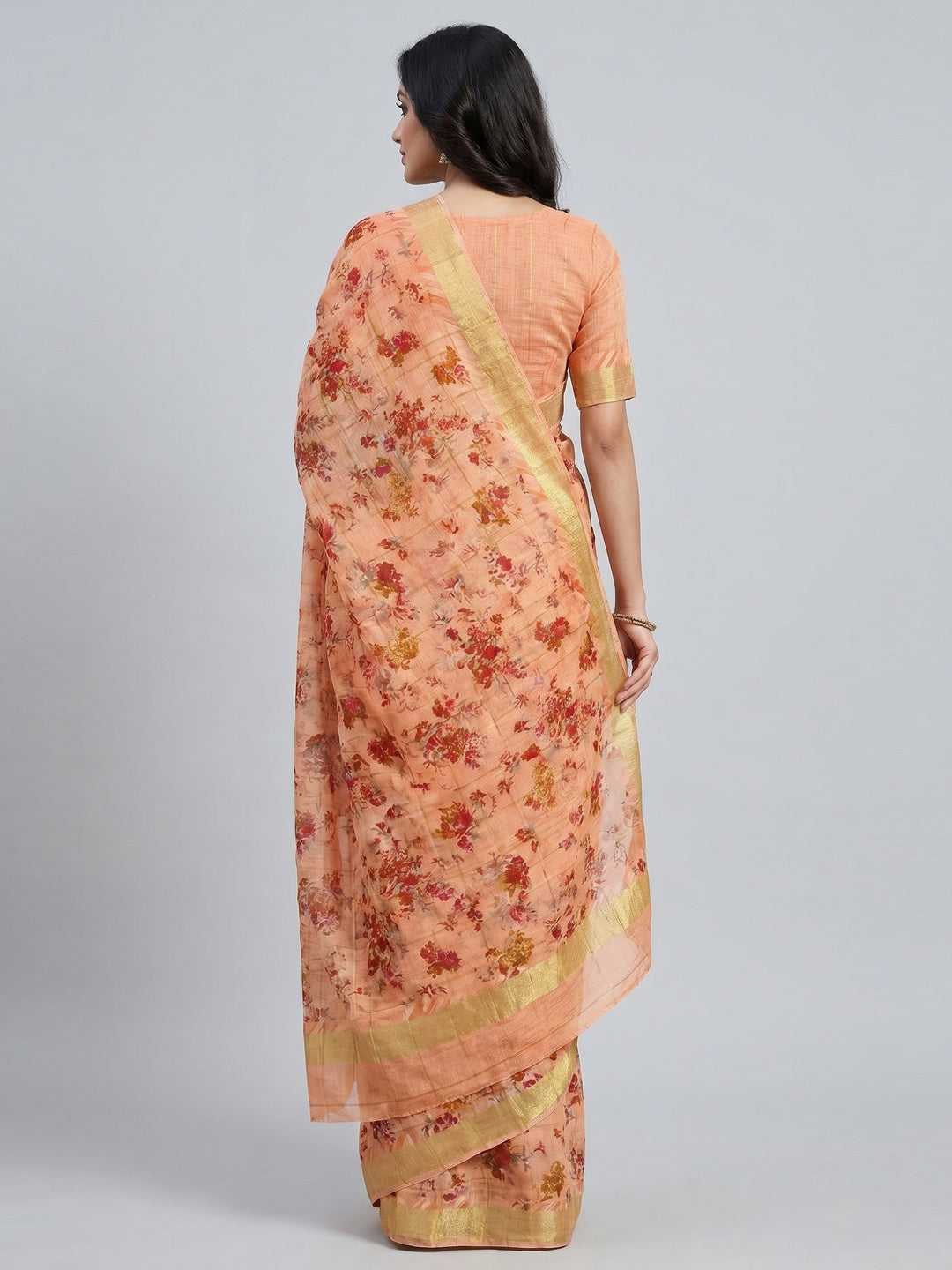 Blissful Peach Colored Casual Wear Fancy Printed Cotton Saree - Image 3