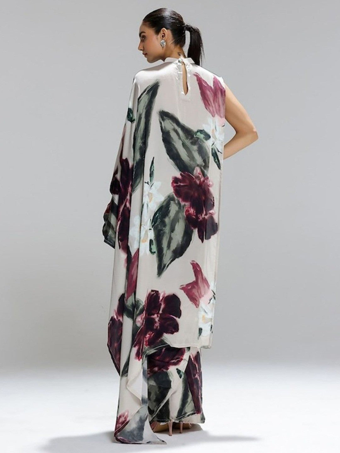 Vibrant Multicolor Floral Digital Printed Satin Saree with Artistic Print Work - Image 3