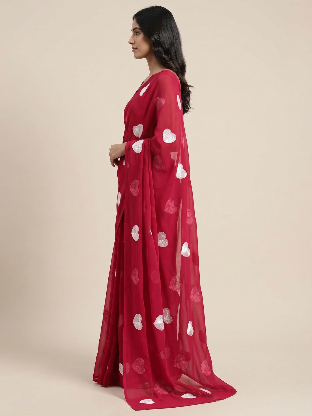 Red Embroidered Georgette Saree - Image 3