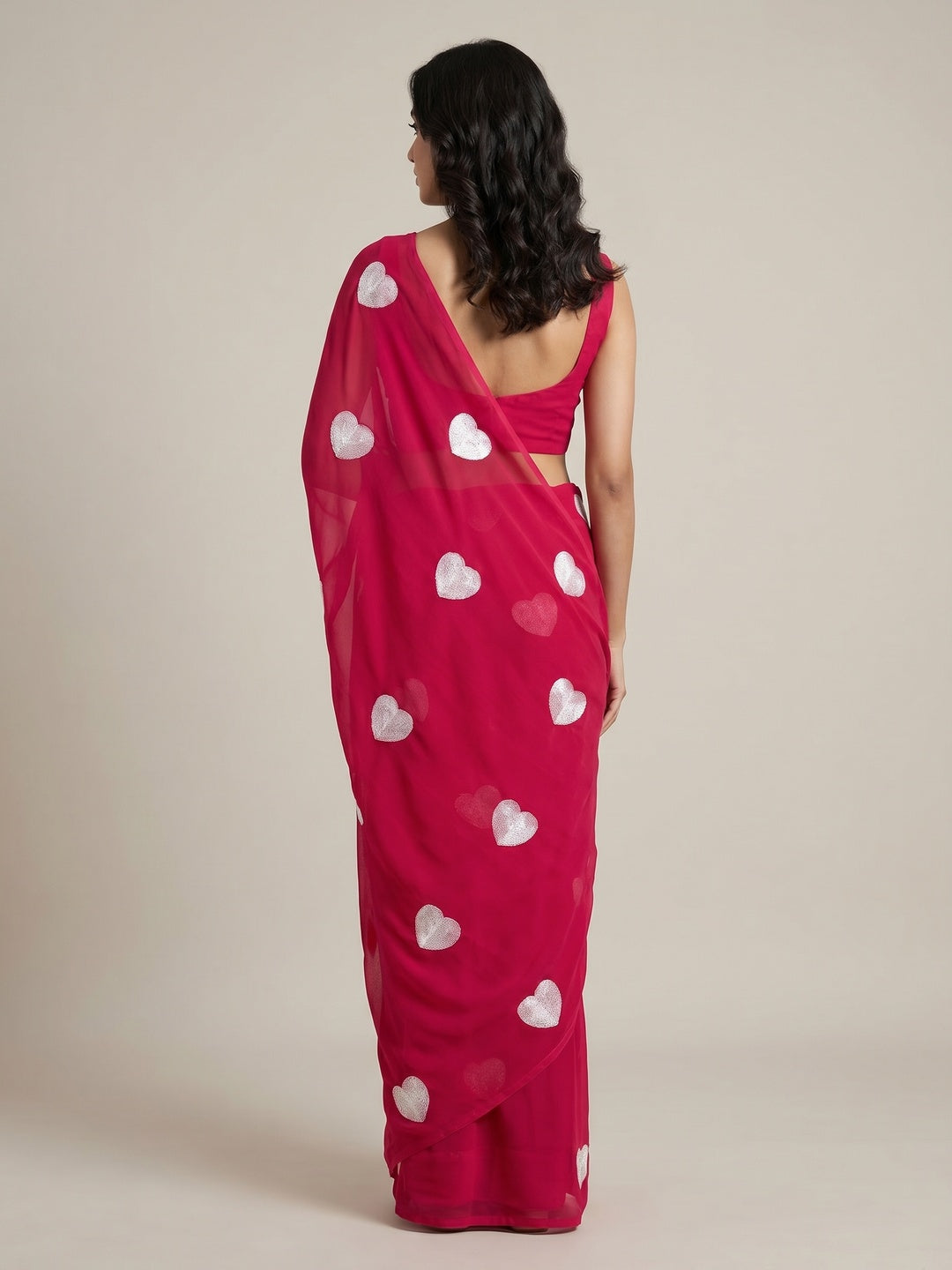 Red Embroidered Georgette Saree - Image 2