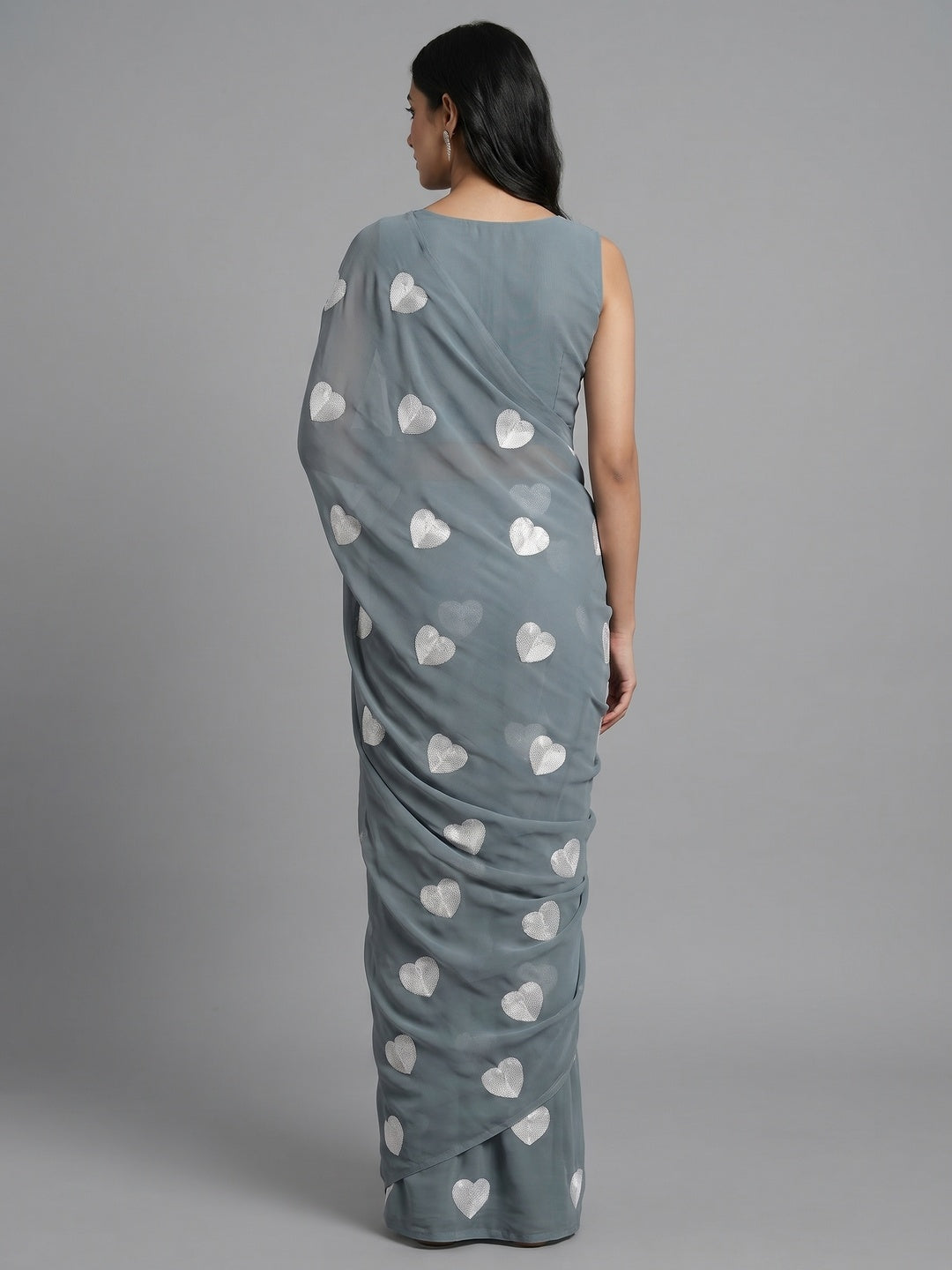 Grey Embroidered Georgette Saree - Image 2