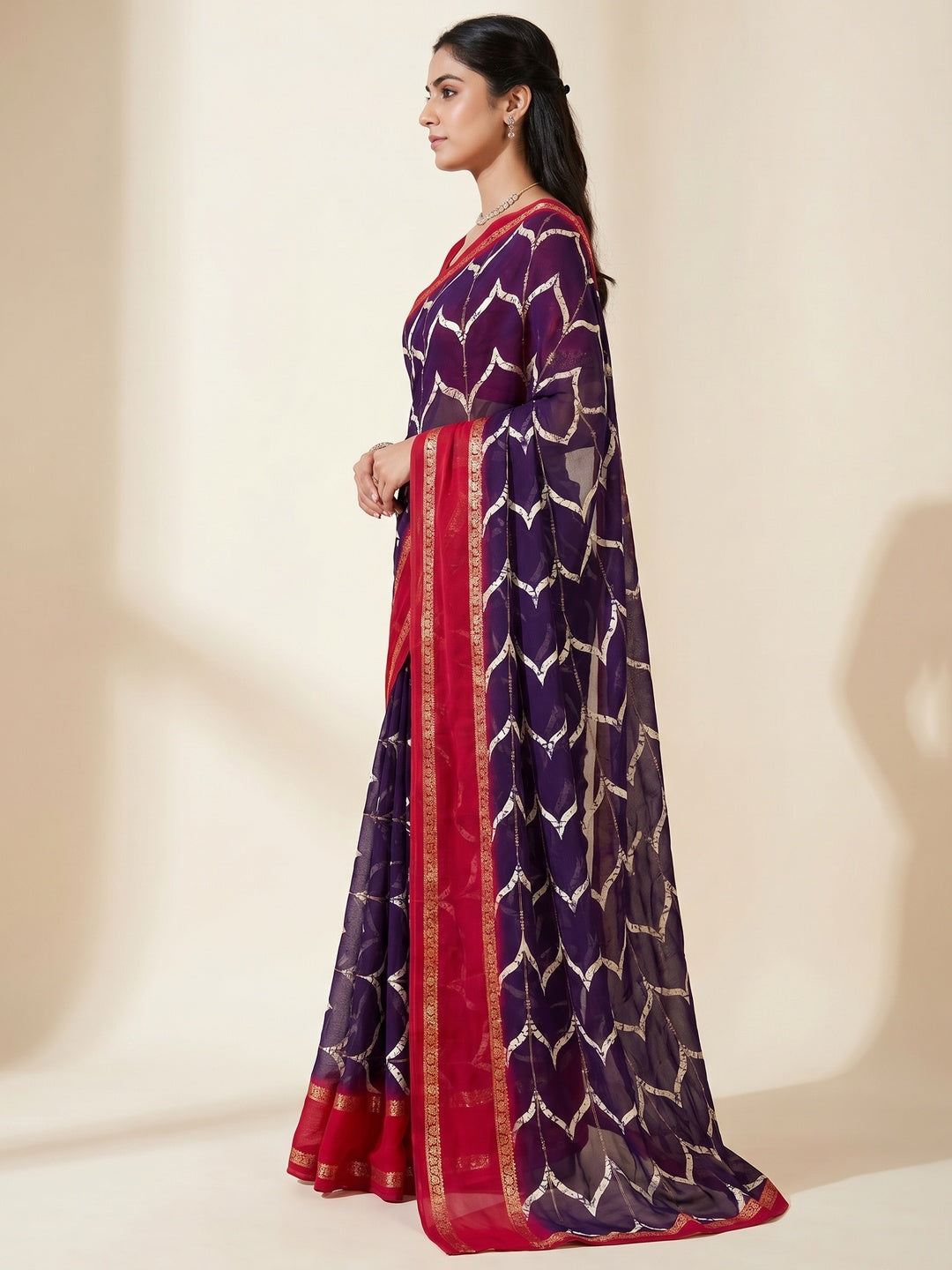 Purple Printed Georgette Saree - Image 3
