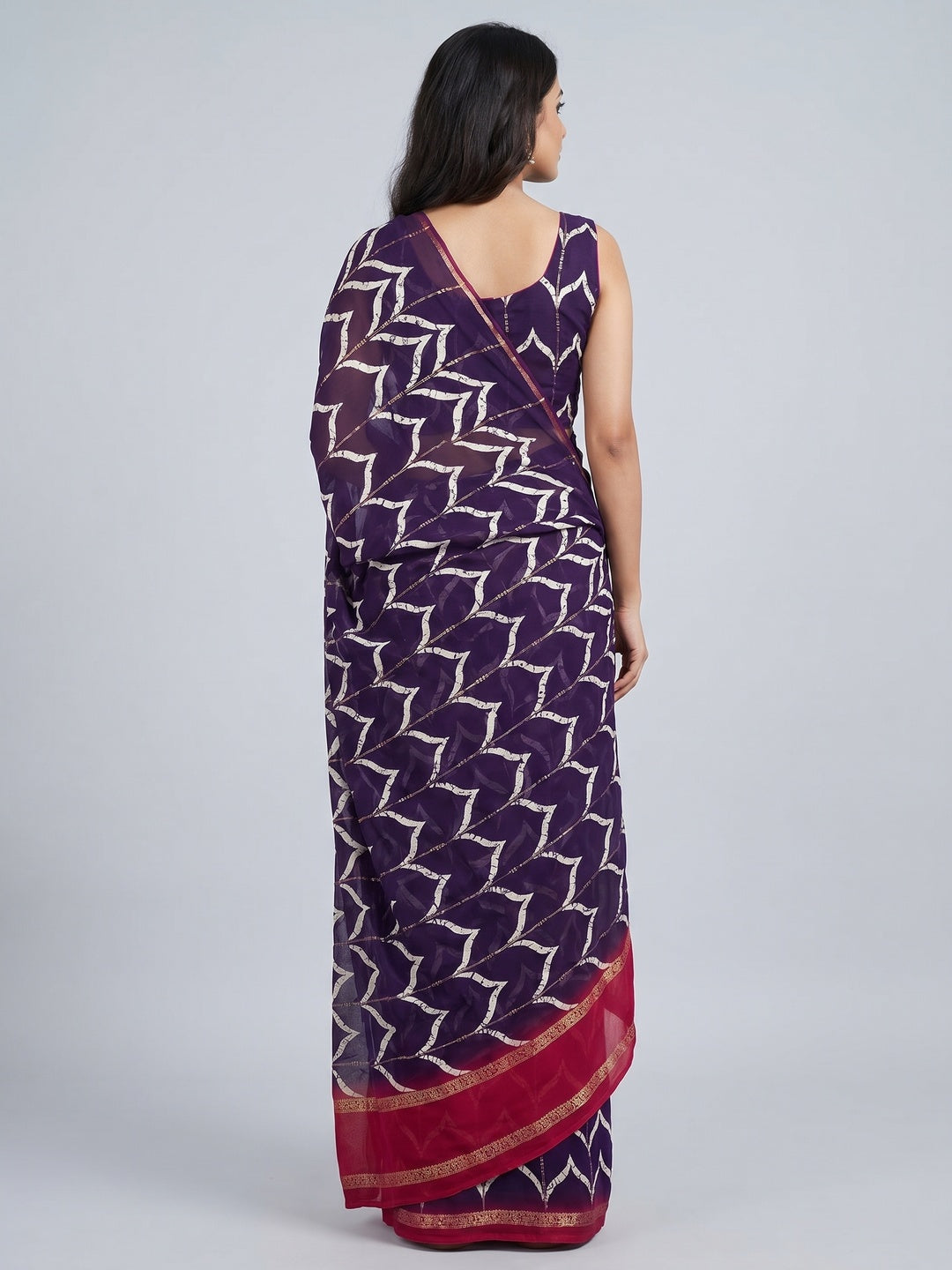 Purple Printed Georgette Saree - Image 2