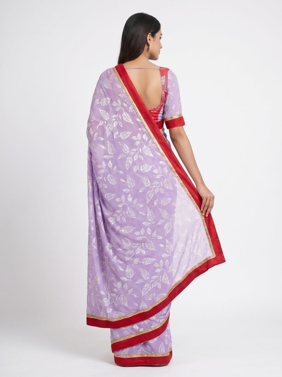 Lavender Printed Georgette Saree - Image 2