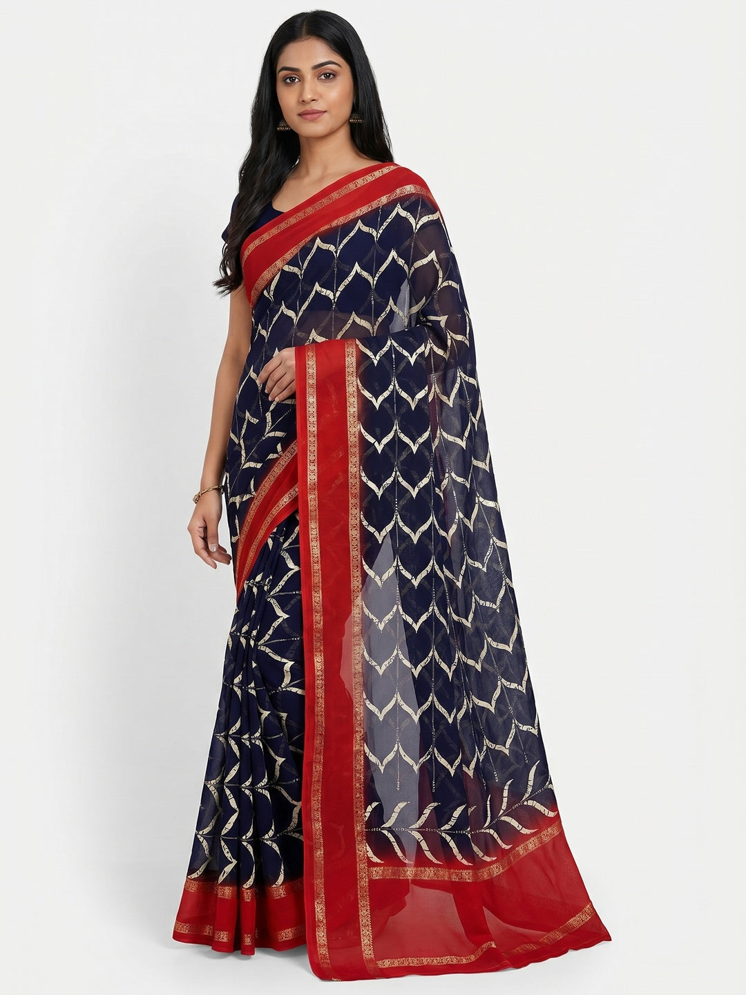 Blue Printed Georgette Saree - Image 1