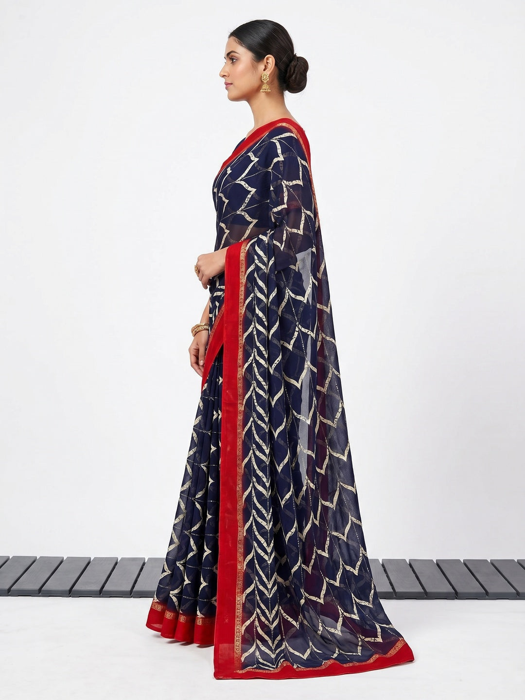 Blue Printed Georgette Saree - Image 2