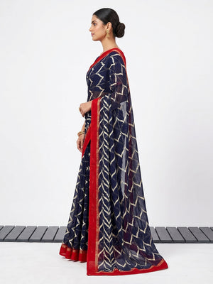 Blue Printed Georgette Saree - Image 2