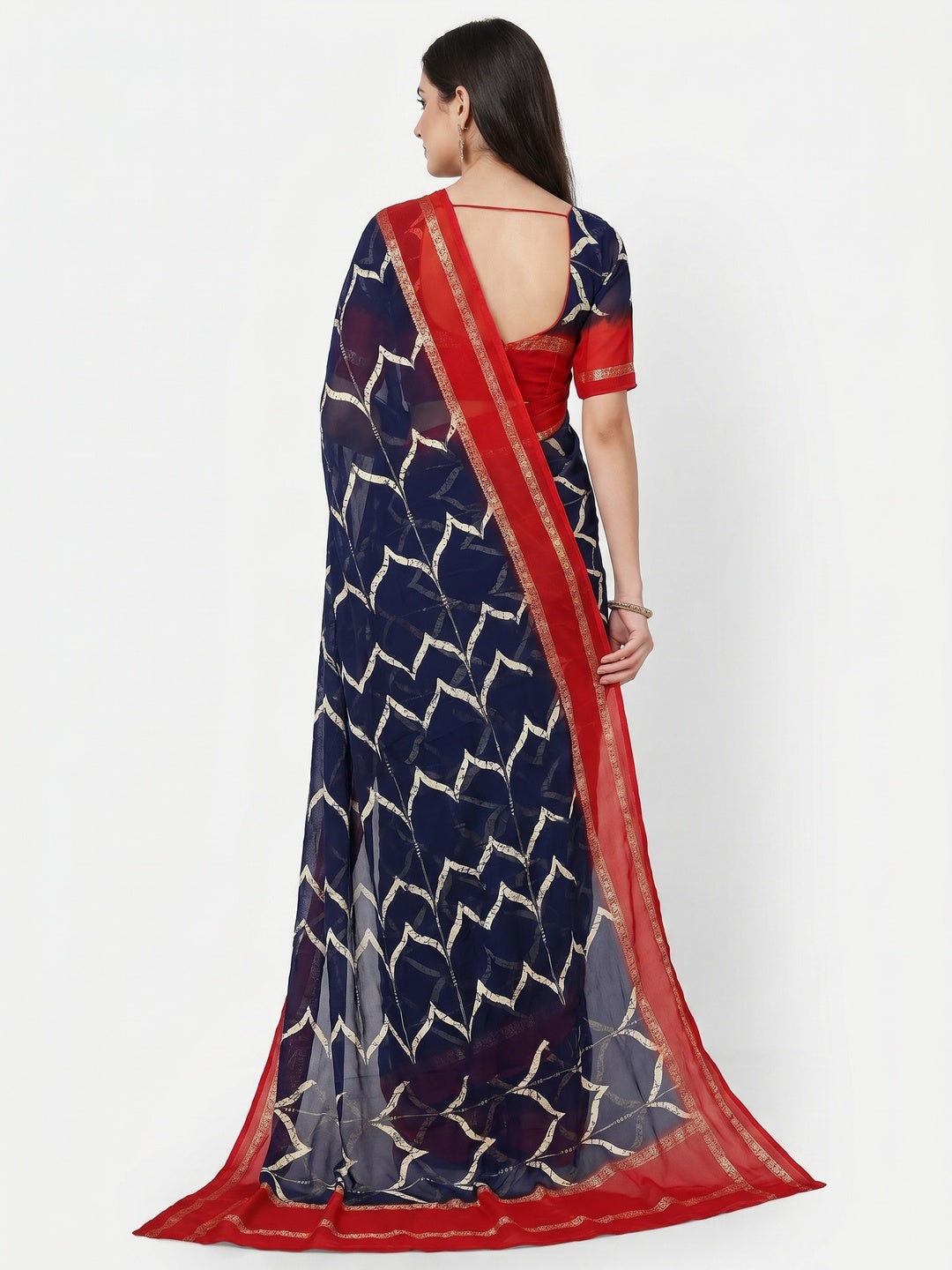 Blue Printed Georgette Saree - Image 3