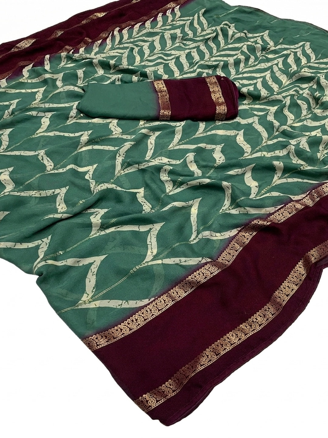 Sea Green Printed Georgette Saree - Image 1