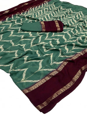 Sea Green Printed Georgette Saree - Image 1