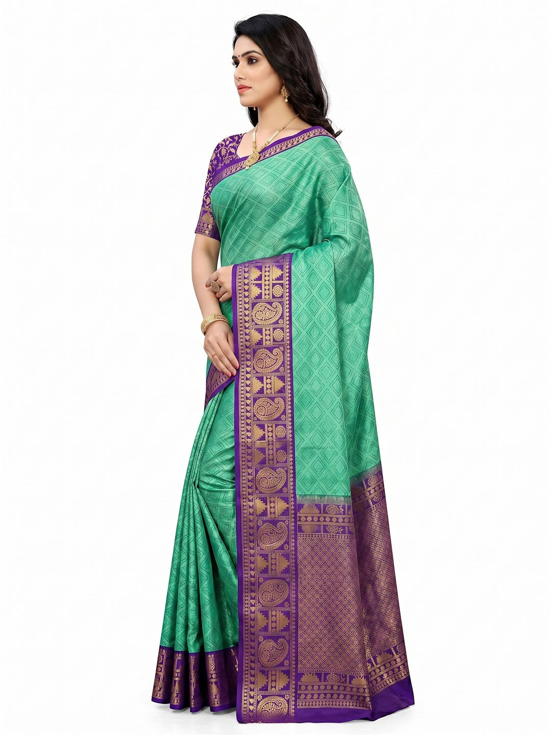 Rama Green Woven Cotton Silk Saree With Tassels - Image 2