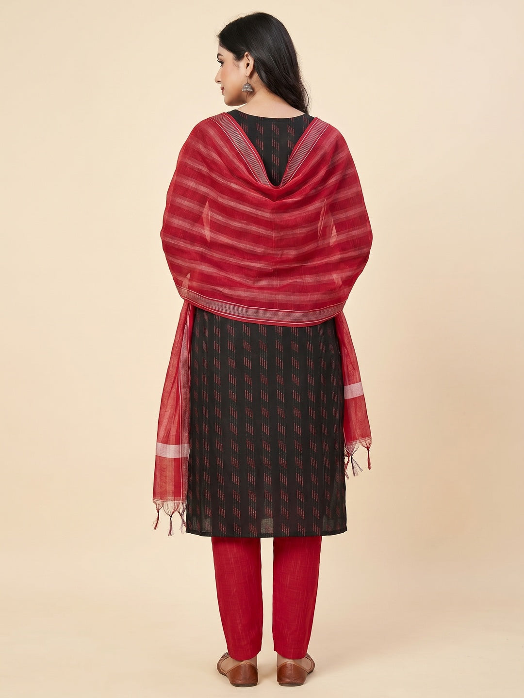 Black Woven Pure Cotton Dress Material - Image 3