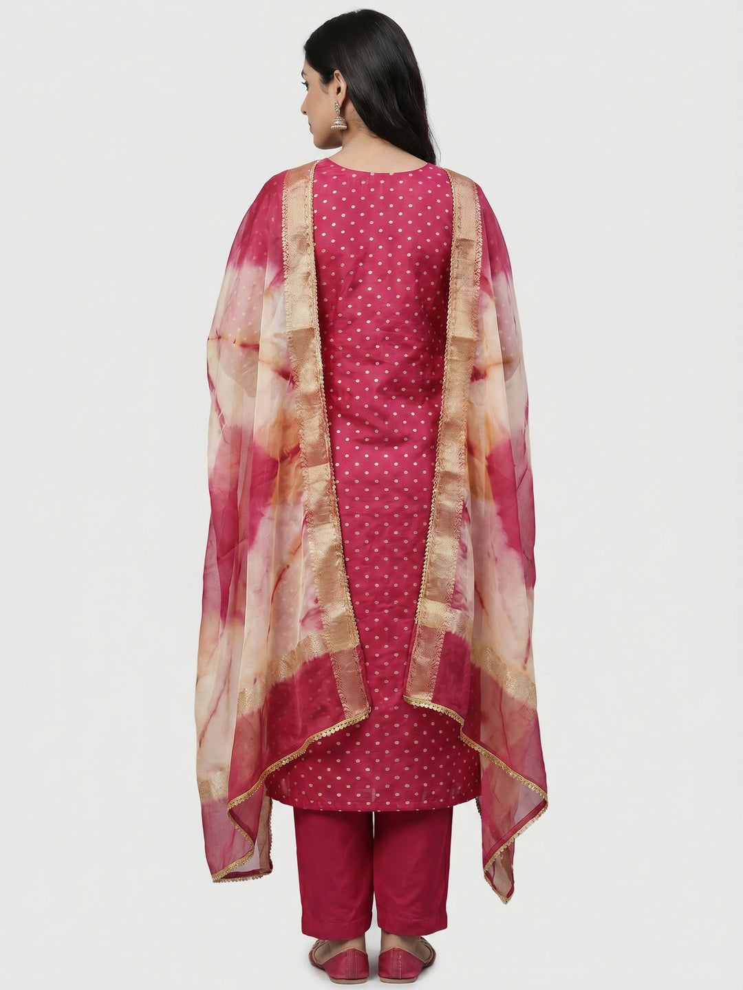 Pink Woven Chanderi Silk Dress Material - Image 2