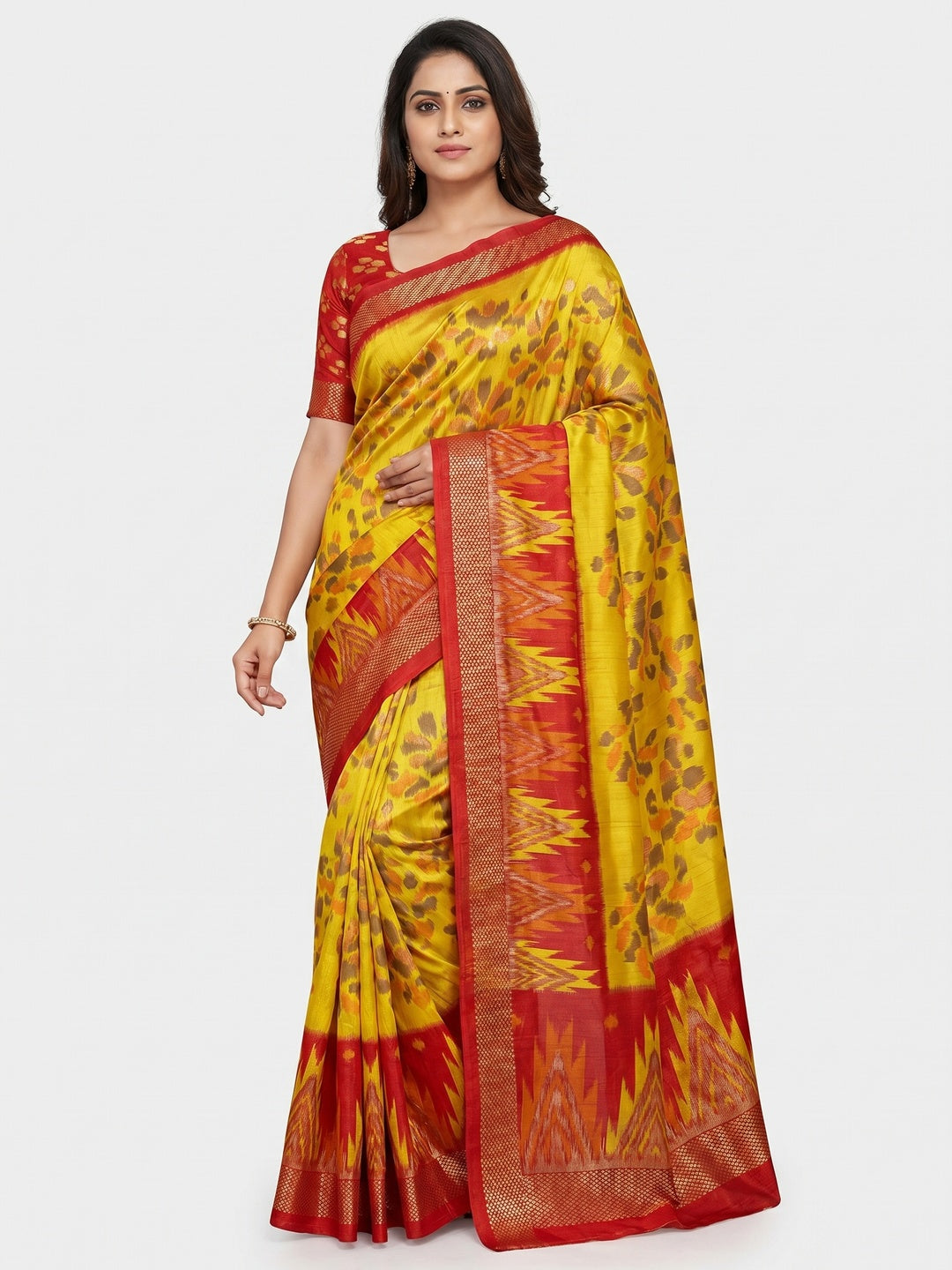 Yellow Patola Printed Dola Silk Saree - Image 1