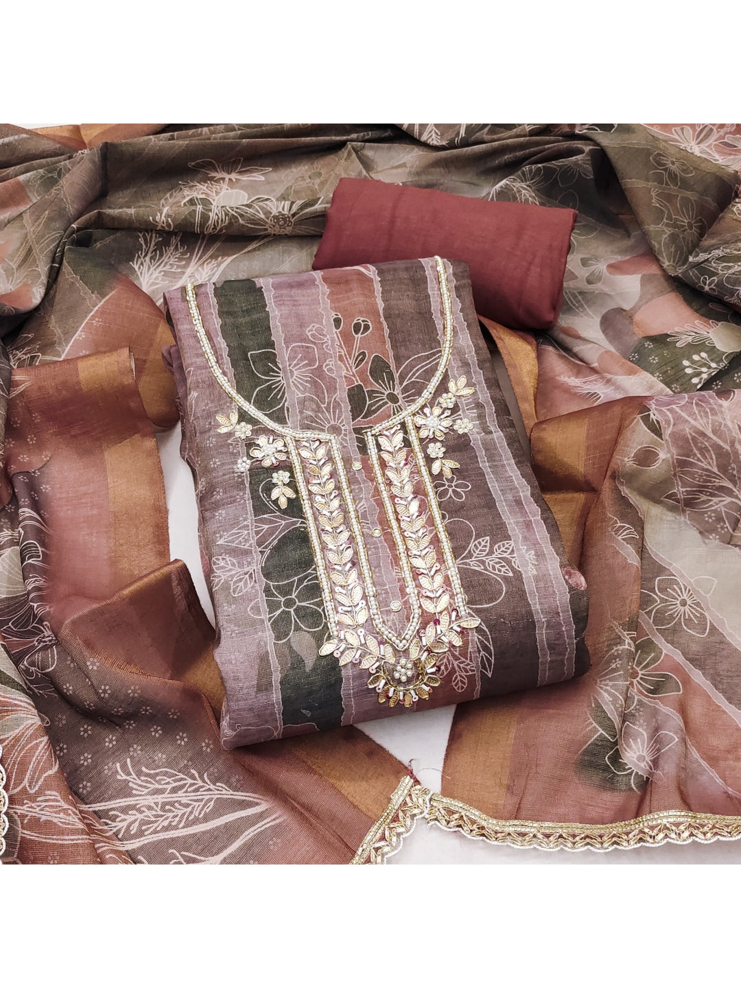 Peachmode Rose Pure Cotton Lilian Dress Material with Embroidered Dupatta - Image 1