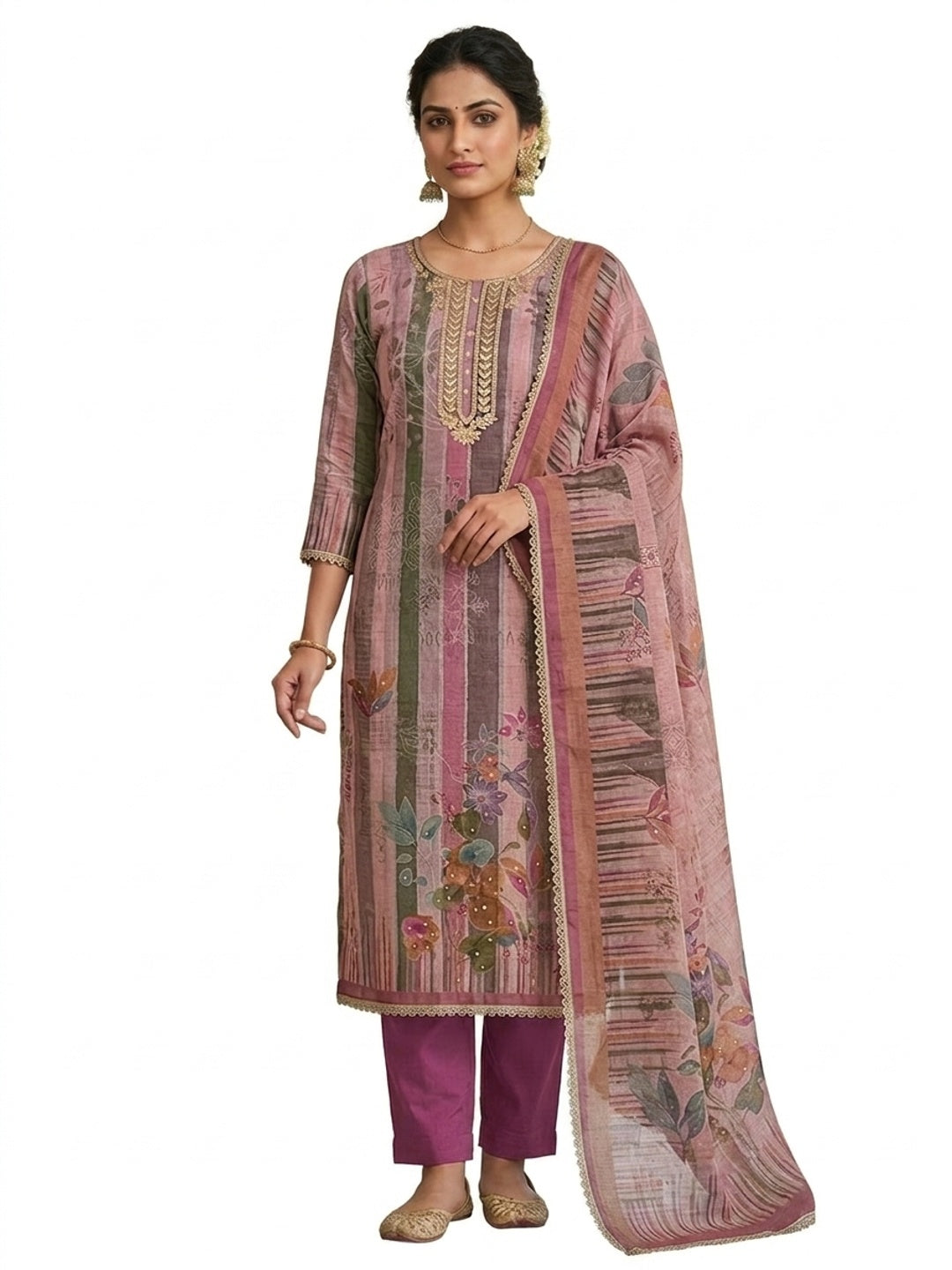 Peachmode Rose Pure Cotton Lilian Dress Material with Embroidered Dupatta - Image 6