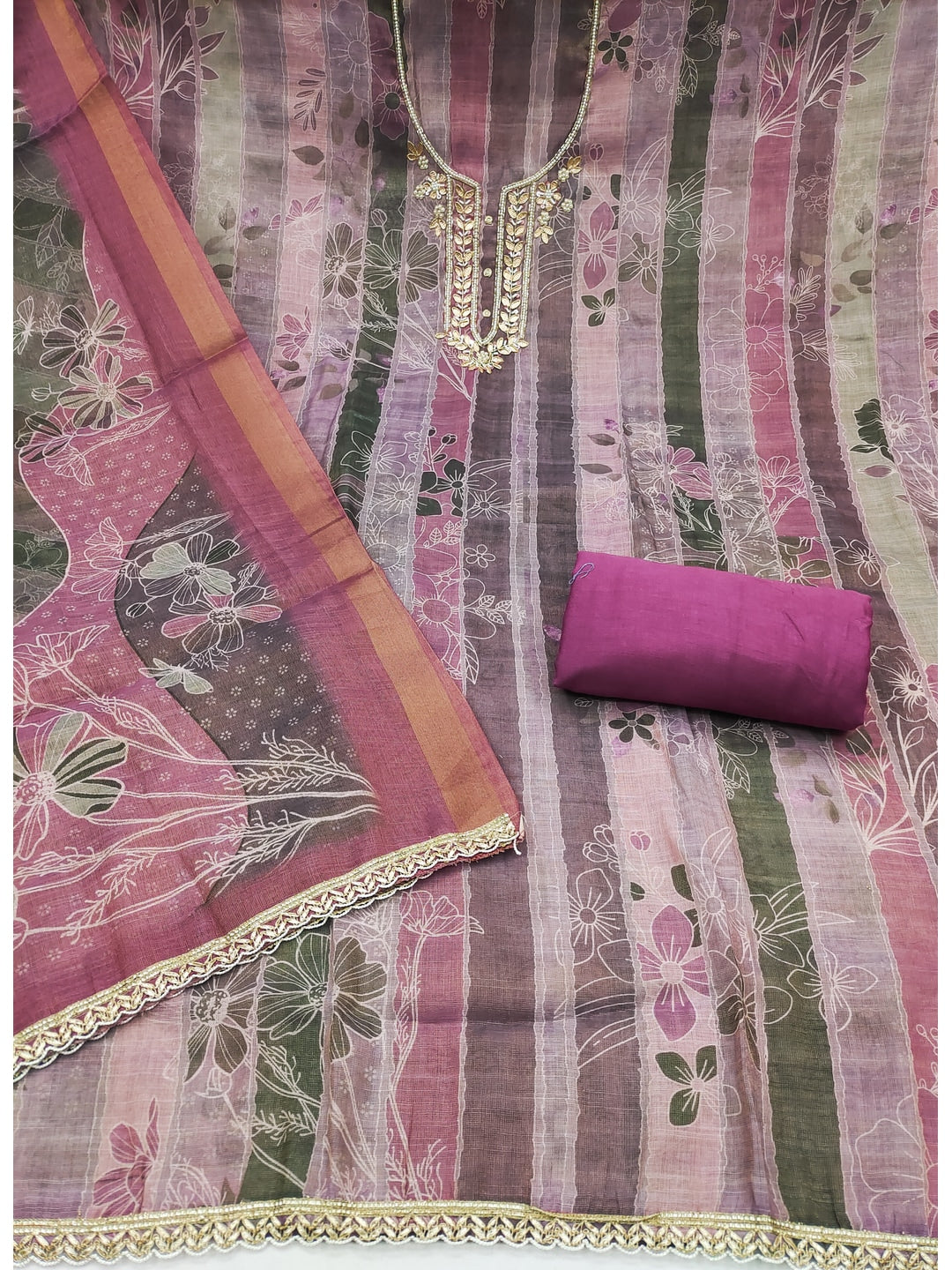 Peachmode Magenta Pure Cotton Lilian Dress Material with Embroidered Dupatta - Image 2