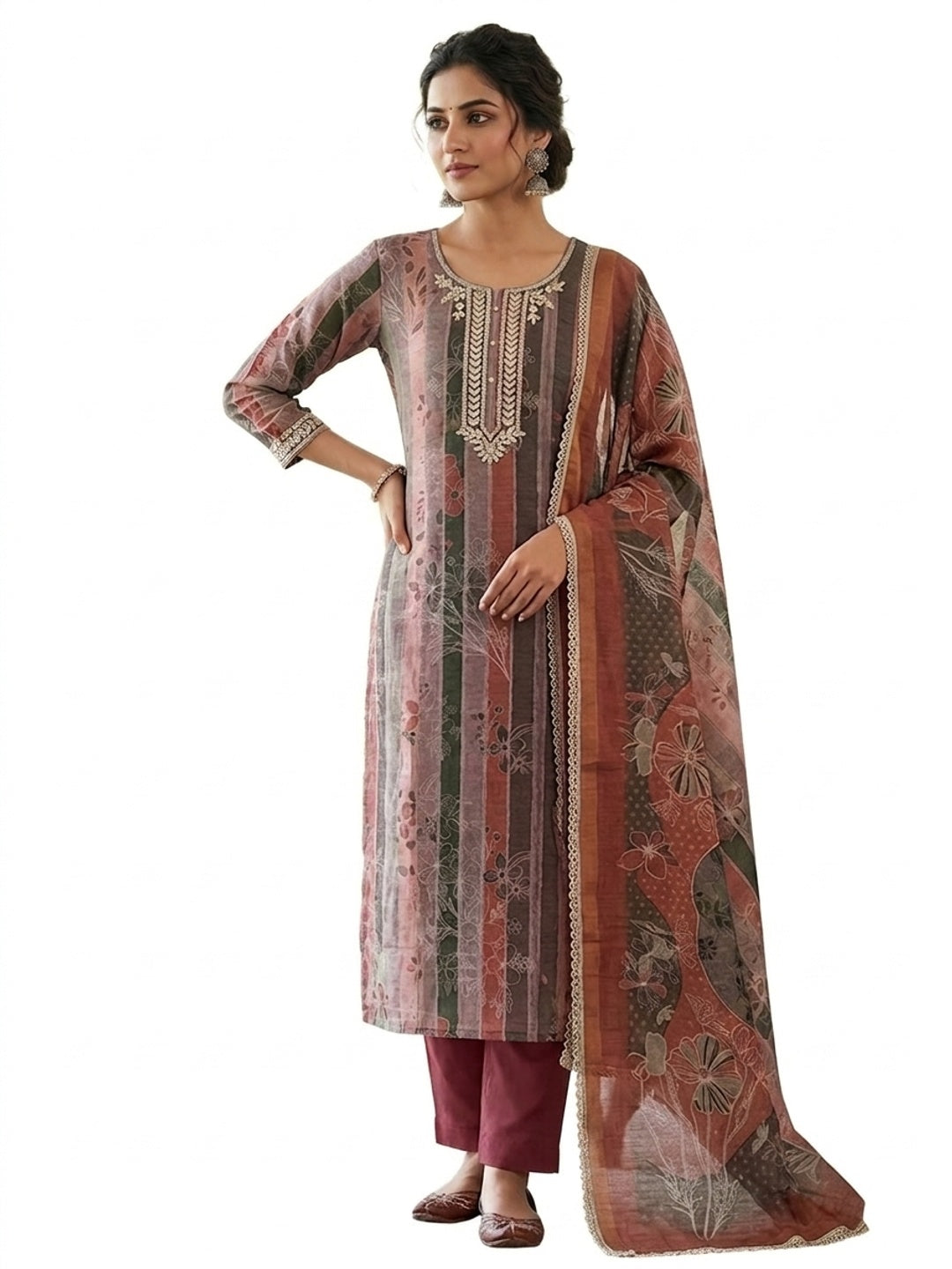 Peachmode Magenta Pure Cotton Lilian Dress Material with Embroidered Dupatta - Image 6