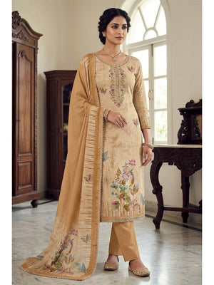 Peachmode Mustard Pure Cotton Lilian Dress Material with Embroidered Dupatta - Image 1