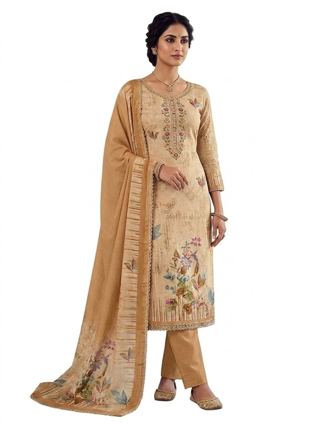 Peachmode Mustard Pure Cotton Lilian Dress Material with Embroidered Dupatta - Image 5