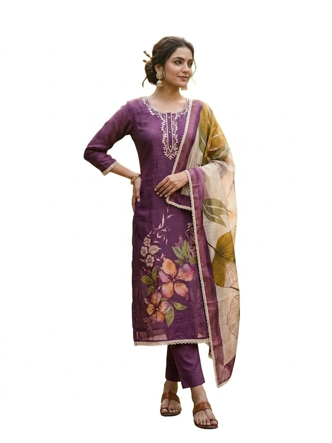 Peachmode Purple Pure Cotton Lilian Dress Material with Embroidered Dupatta - Image 6
