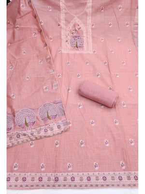 Peachmode Pink Pure Banarasi Cotton Dress Material with Embroidered Dupatta - Image 2
