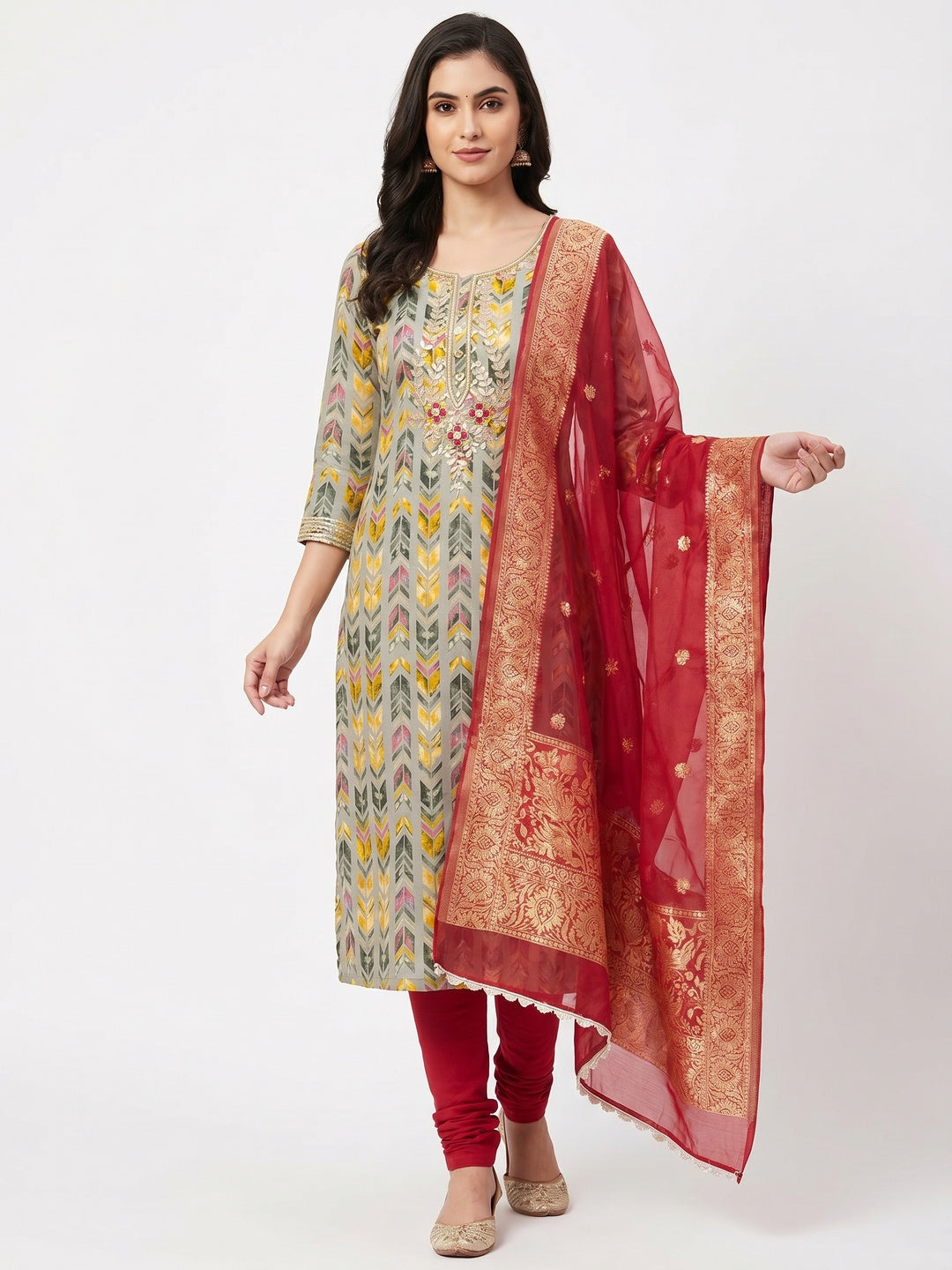 Grey Digital Printed With Handwork Pure Cotton Dress Material - Image 1