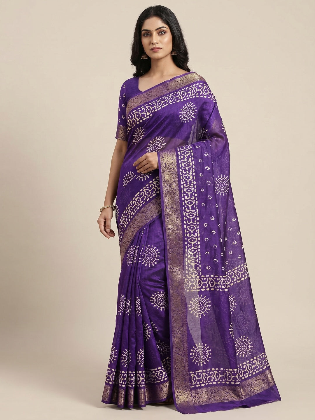 Violet Printed Cotton Silk Saree - Image 1