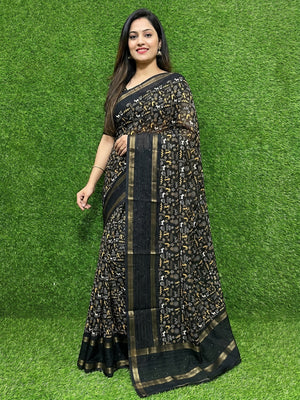 Black Warli Printed Georgette Saree - Image 2