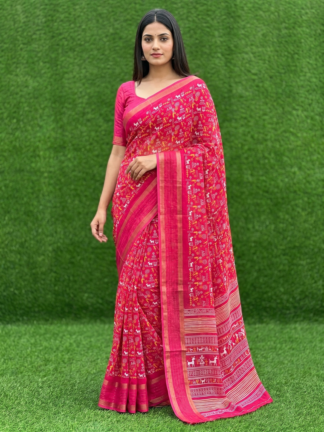 Pink Warli Printed Georgette Saree - Image 1