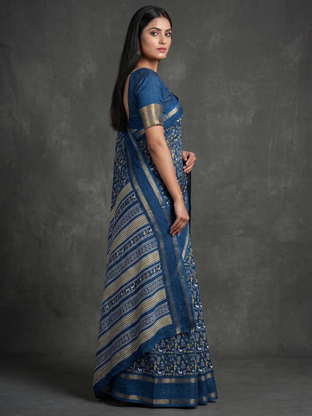 Teal Warli Printed Georgette Saree - Image 2