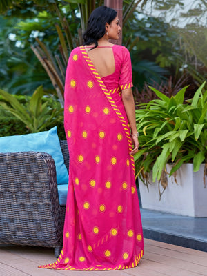 Pink Printed Georgette Saree - Image 1