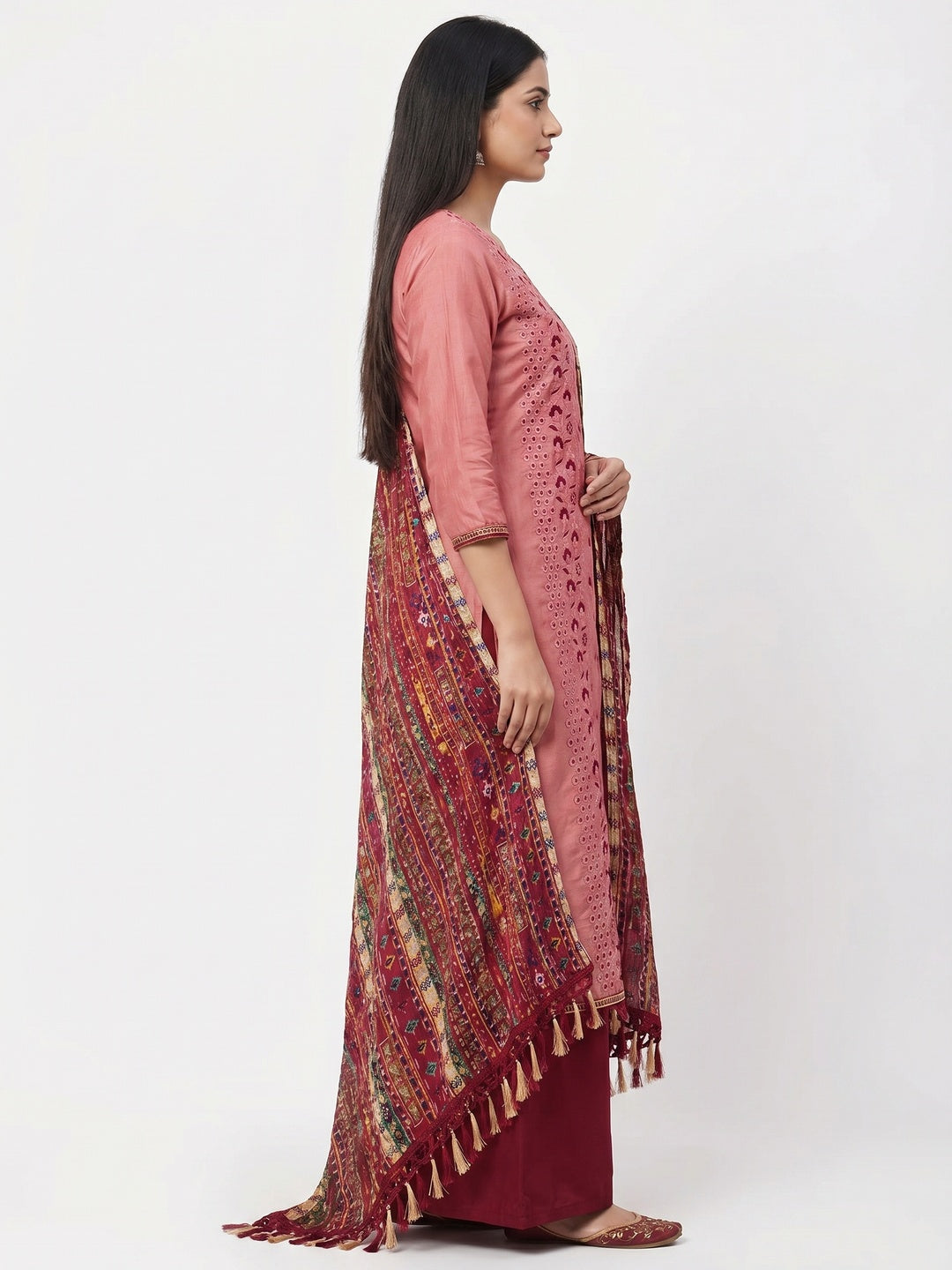 Gajari Pink Floral Sequins Embroidered Cotton Silk Dress Material - Image 2